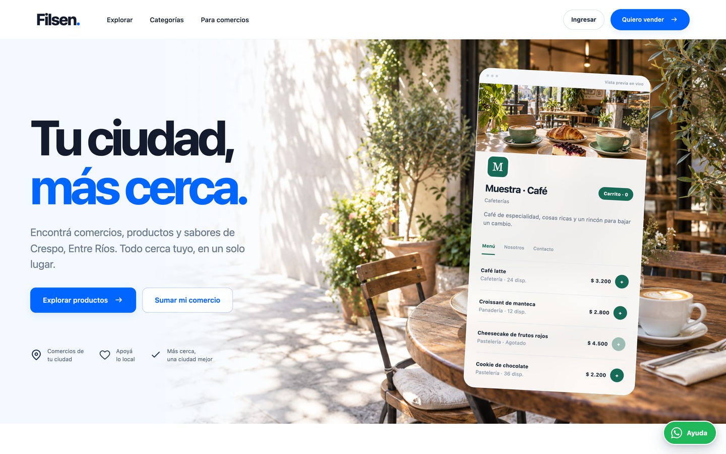 Marketplace local Filsen con descubrimiento de comercios y tiendas