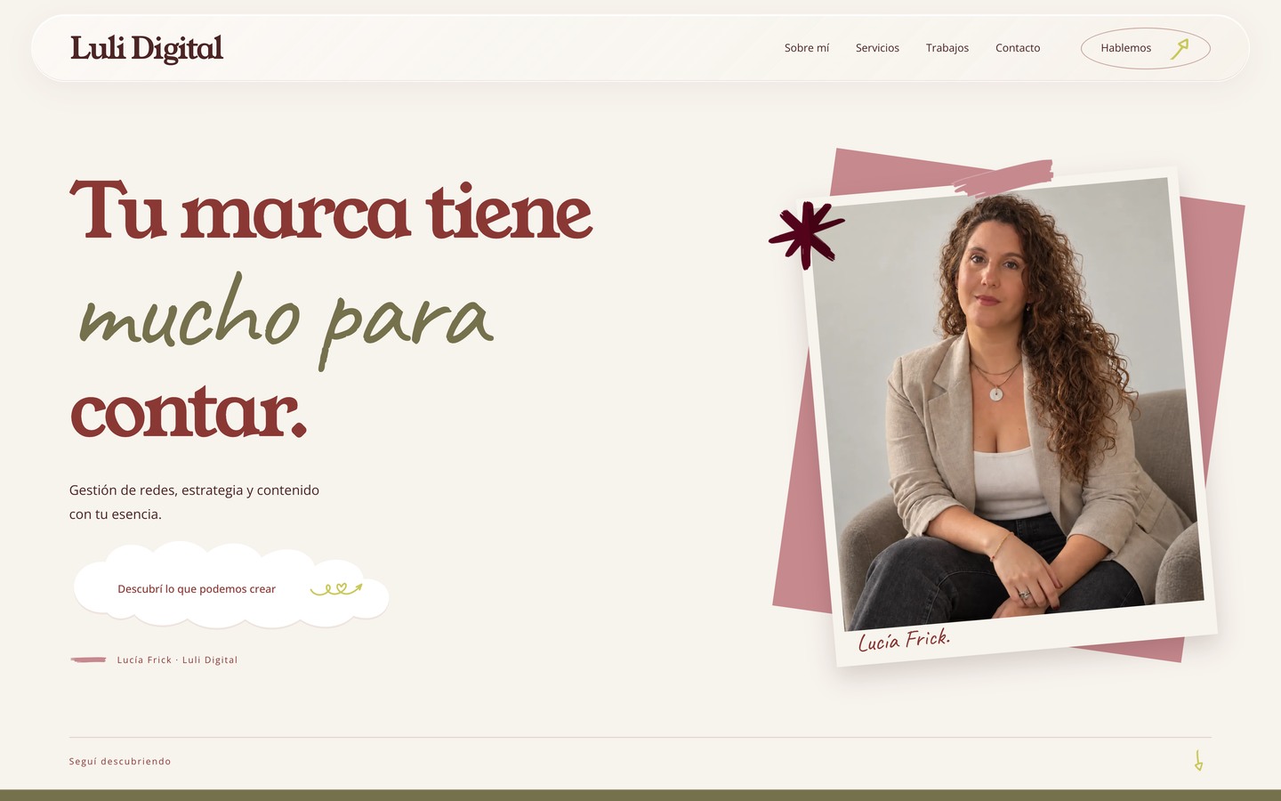 Página de Luli Digital con los servicios y la identidad visual de Lucía